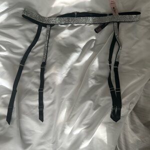 Victoria's Secret Black and Silver Embellished Garter Belt